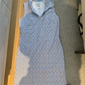 J. McLaughlin Blue and White Geometric Dress